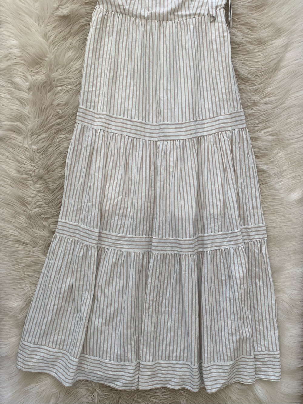 Lucca White Tan Striped Tiered Sleeveless Maxi Dress Cottagecore Vacation M - Picture 4 of 12